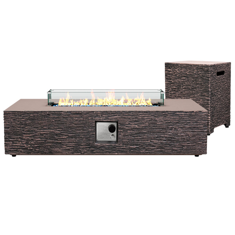  56-Inch Rectangle Magnesium Oxide Gas Fire Pit Table, Includes Tank Cover and Wind Guard, Red, Rectangle
