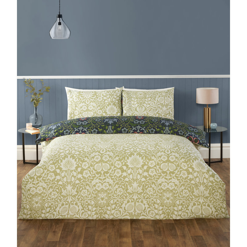 HERITAGE FLORA Polyester Floral Duvet Cover Set with Pillowcases Included, 3, Navy, Double