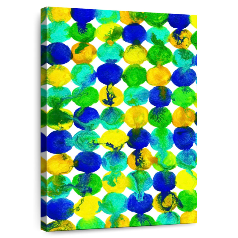 Avery bleu jaune vert abstrait à motif de peinture fluide, H 39 po x l 26 po