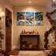 «Christmas Winter Forest Fox Cabin Reflections Snow Pine», ensemble de 3 impressions sur toile-1075058083