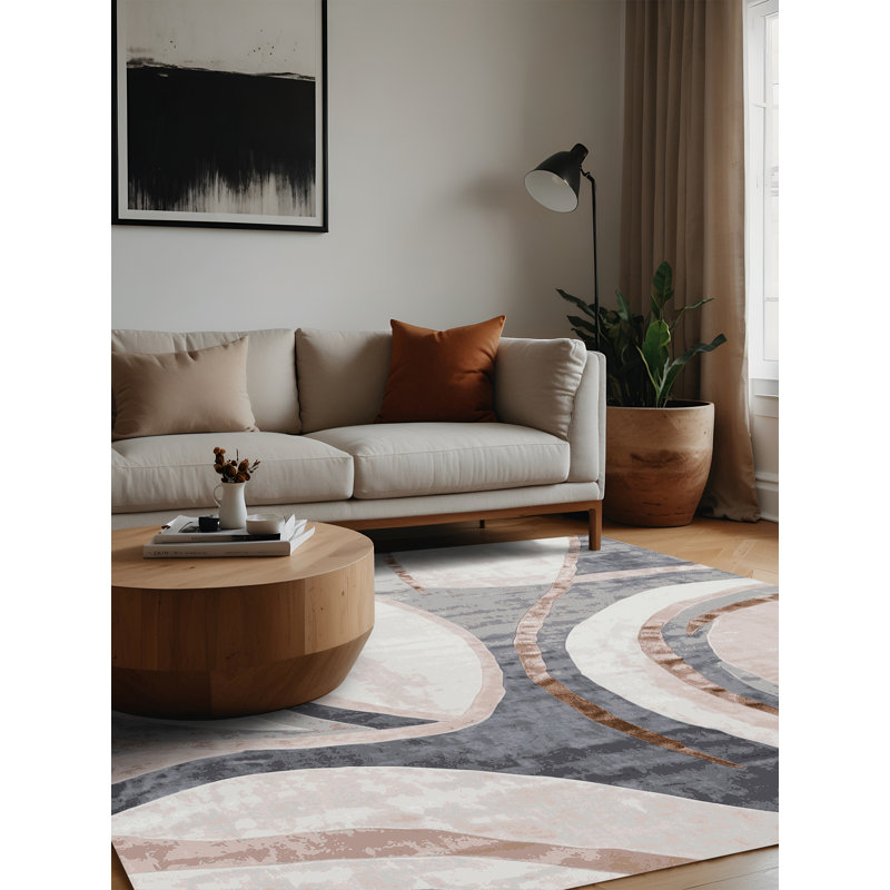Machine Washable Beige Area Rug, Square 6'
