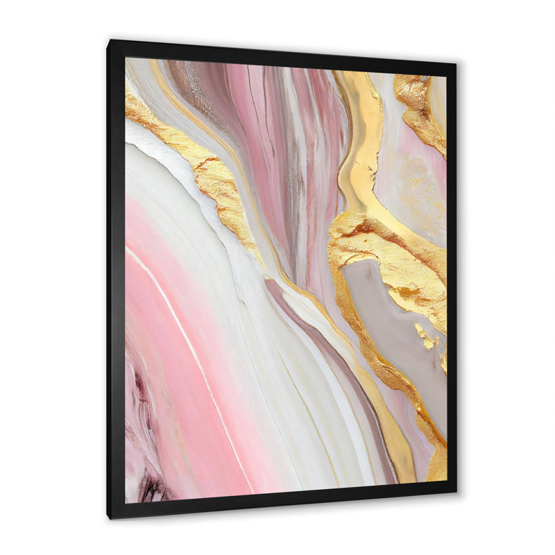 Rose et marbre doré abstrait III - art mural abstrait en marbre, H 32 po x l 24 po x P 1 po