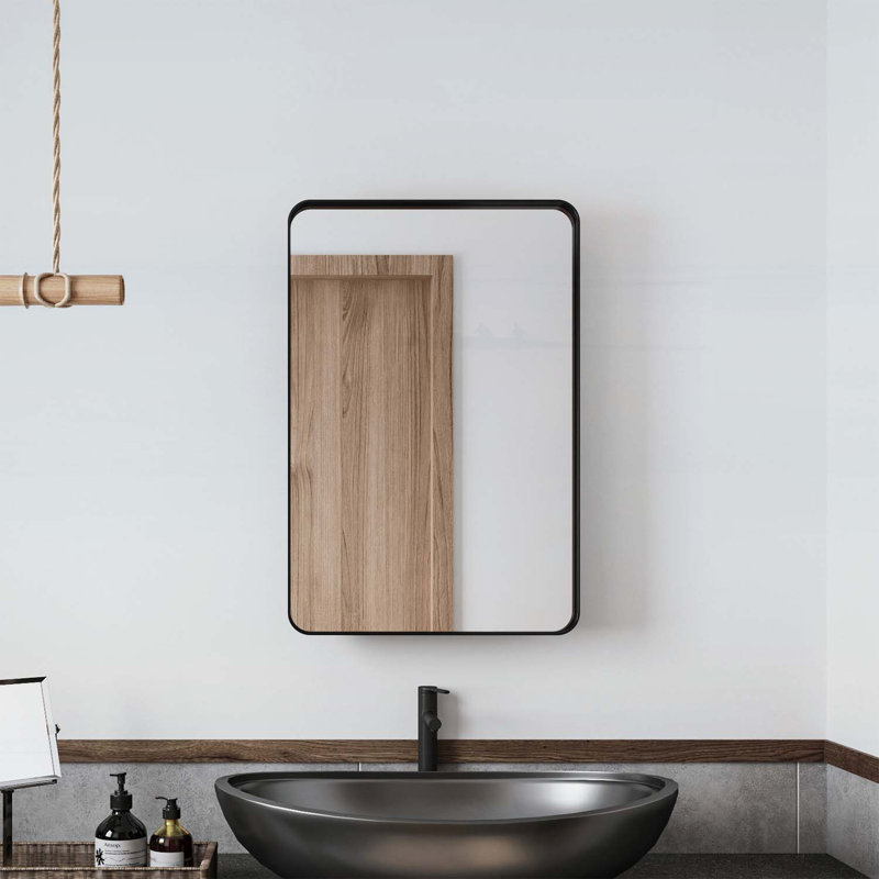 Armoire murale à miroir, armoire à pharmacie avec miroir et tablettes réglables, Noir