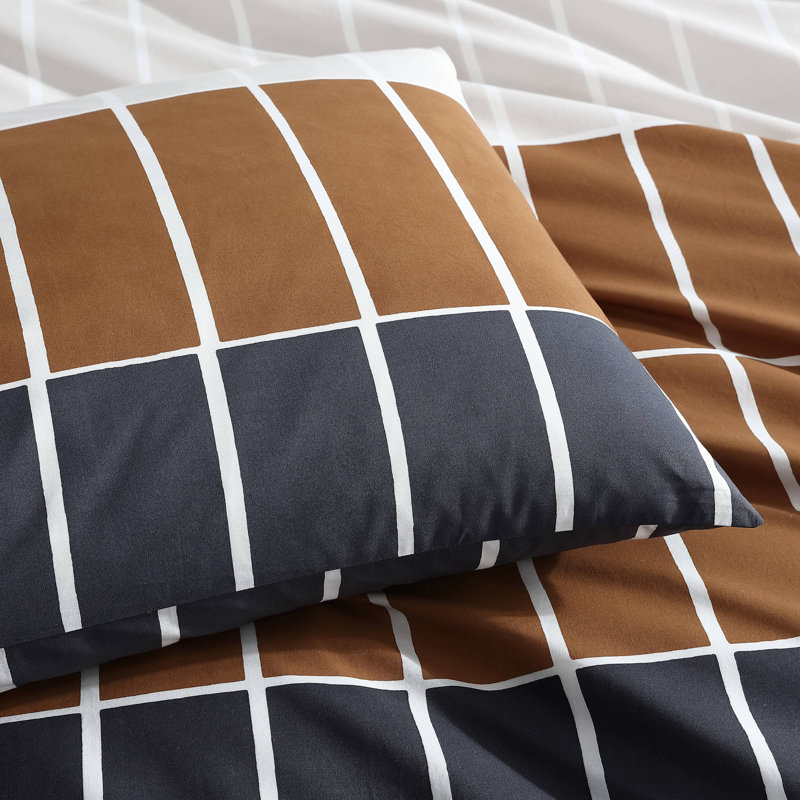 Marimekko Tiiliskivi Raita Organic Cotton Charcoal Duvet Cover Set, King, King Duvet Cover + 2 King Shams