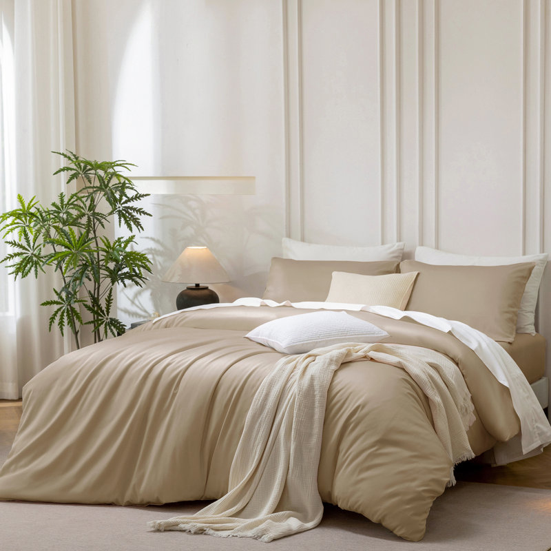 Ensemble de housse de couette MooMee, Housse de couette pour très grand lit et 2 taies , Champagne