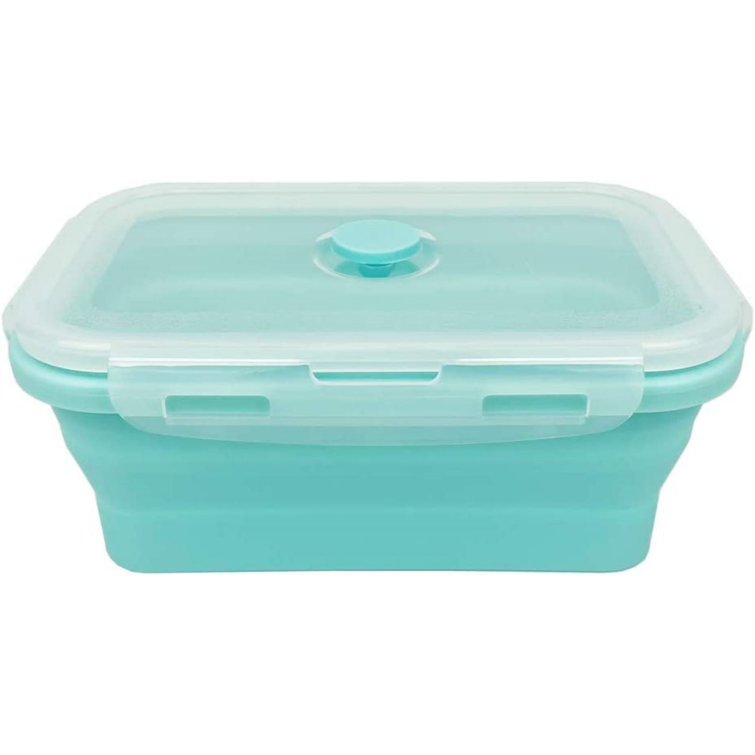 Set of 4 Collapsible Foldable Silicone Food Storage Container with BPA Free, Leftover Meal Box with Airtight Plastic Lids for Kitchen (Blue)