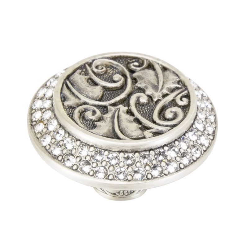 ROOKWOOD KNOB; DECORATED WITH SWAROVSKI® CLEAR CRYSTAL; MATTE, Silver