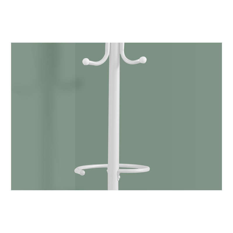 Coat Rack, Hall Tree, Free Standing, Hanging Bar, 6 Hooks, Entryway, 68"H, Bedroom, White Metal, Contemporary, Modern, White