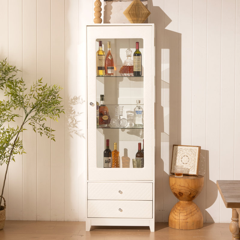 Vitrine 71 po autoportante rembourrée, porte vitrée avec plafonnier, armoire à vin avec tablettes réglables