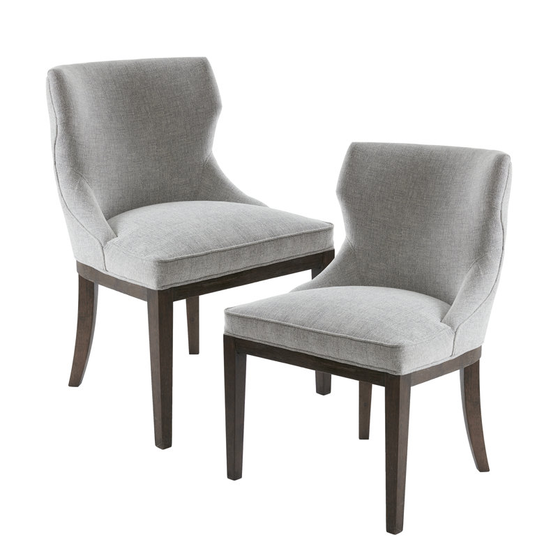 Set of 2 Gray Upholstered Walnut Dining Side Chairs