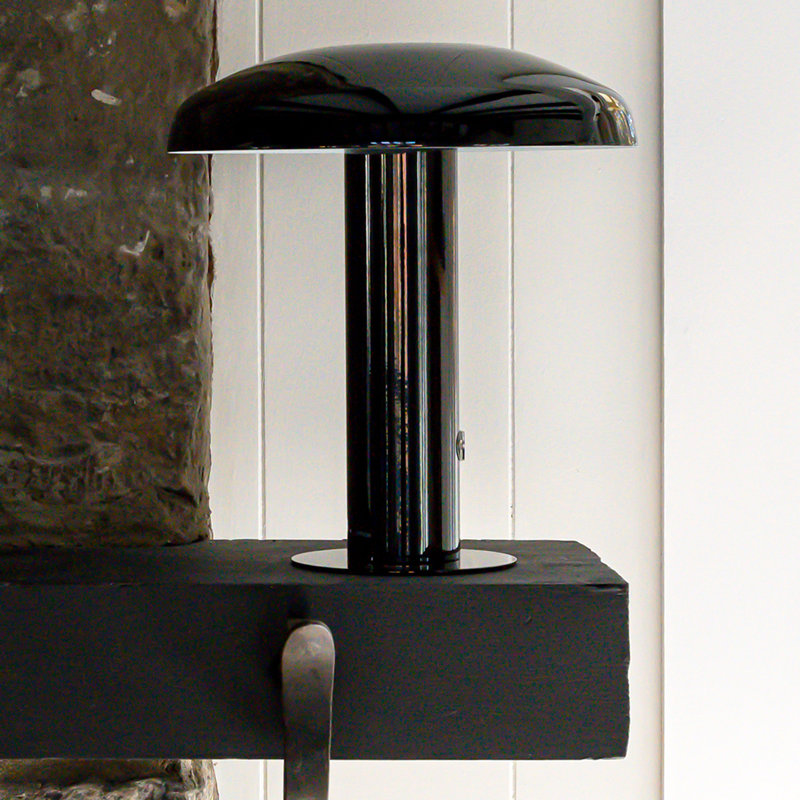 Writzer 11" Contemporary Bohemian Rechargeable/Cordless Dimmable Integrated LED Mushroom Table Lamp, Black