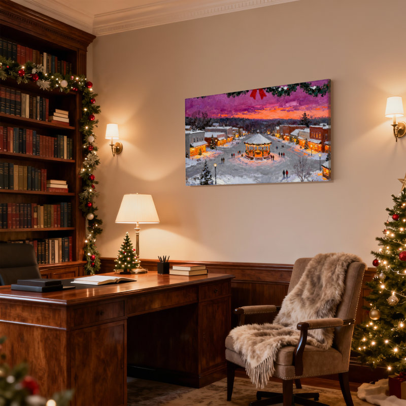 «Christmas Winter Town Christmas Scène with Gazebo», ensemble de 3 impressions sur toile, H 20 po x l 30 po