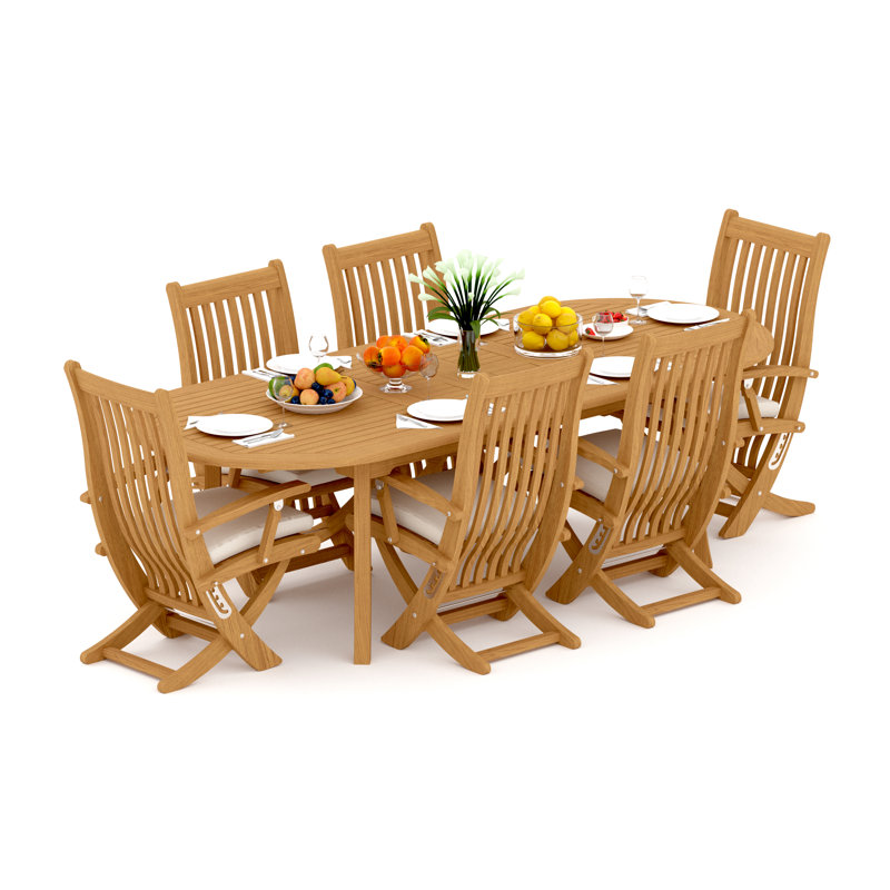 7 Pcs Grade-A Teak Wood Dining Set: 94" Double Extension Oval Table And 6 Warwick Reclining Arm Chairs #11Wa2206, 6