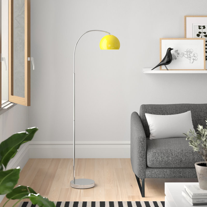 Derosier 152cm Arched Floor Lamp, Chrome, Yellow