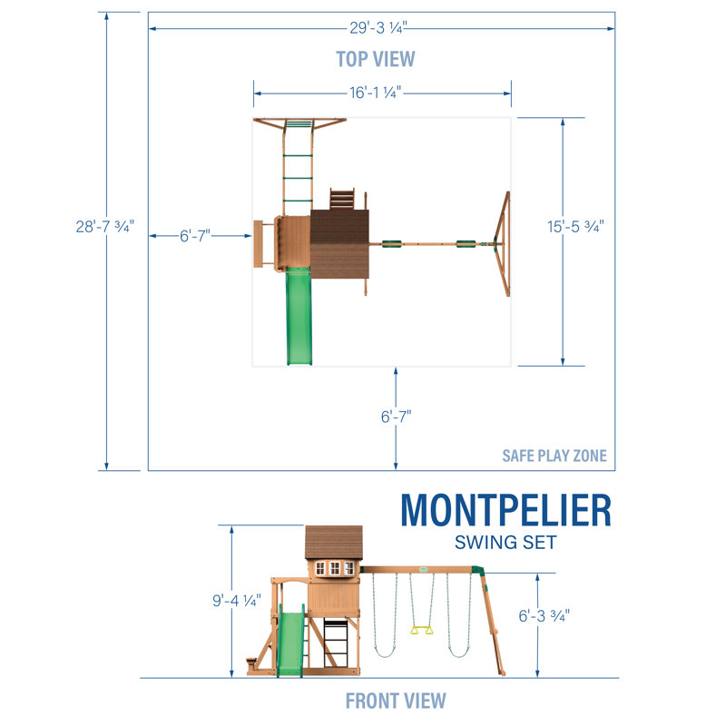 Montpelier Cedar Wood Swing Set with Slide and Monkey Bars