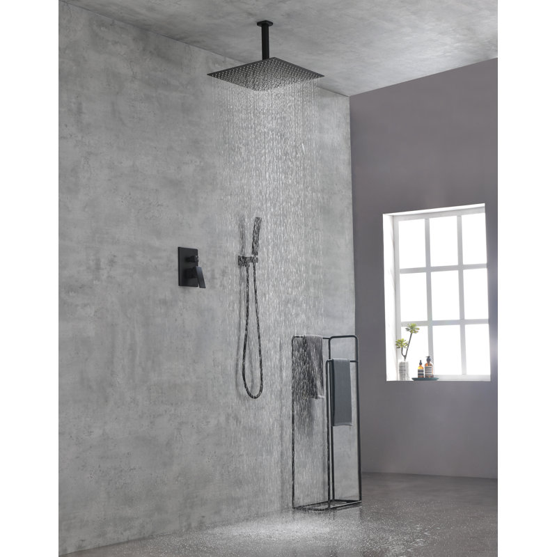 Ensemble de système de douche de plafond avec douche à main et pomme de douche 16 po, Matte Black