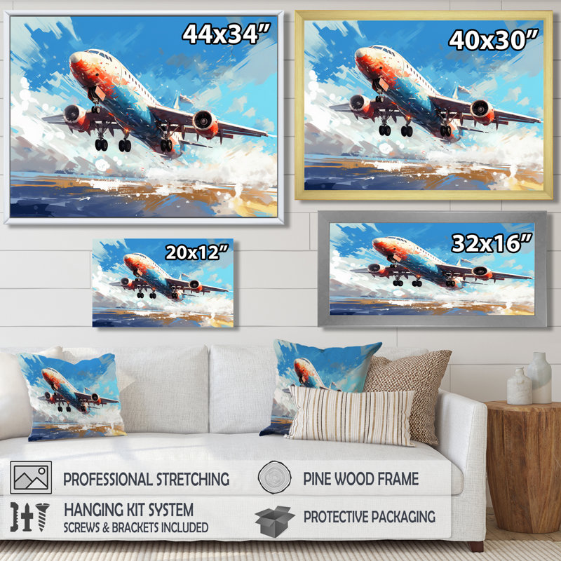 Take Off Flight Paint Spatter S - Train, art mural, H 30 po x l 40 po x P 1,5 po, Cadre flottant brun