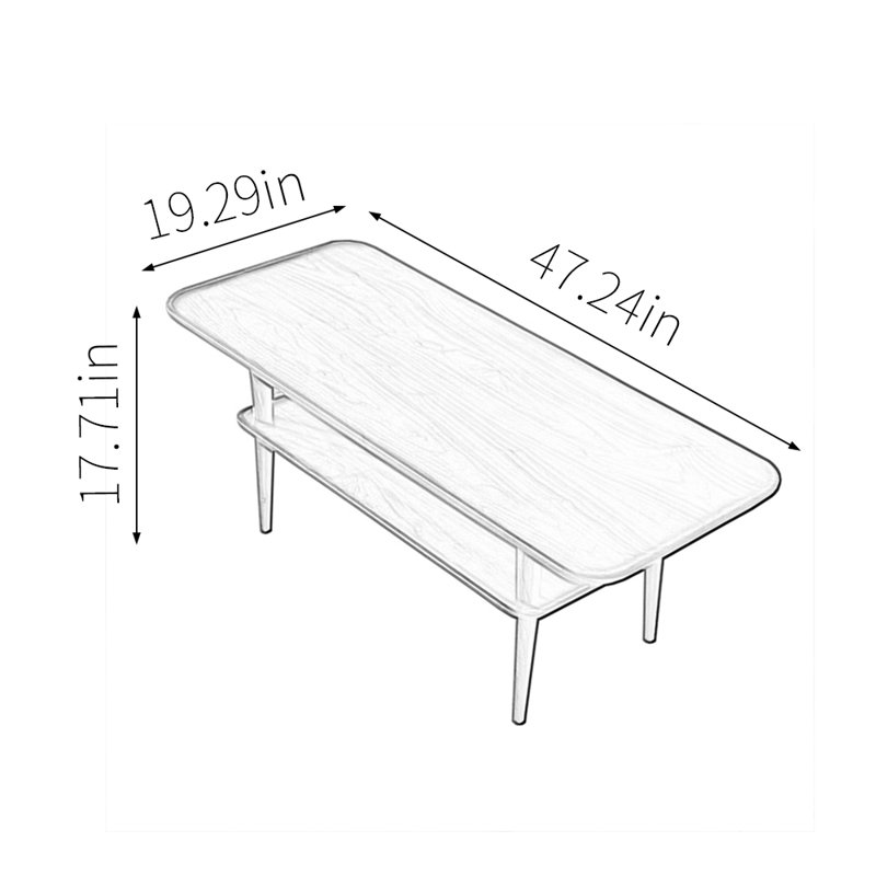 Table basse minimaliste à double couche en bois massif, H 17,71 po x L 47,24 po x l 19,29 po