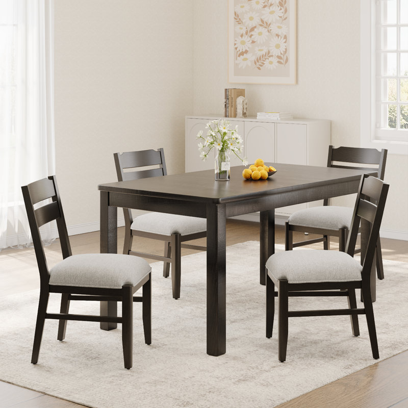 Upholstered Solid Wood Dining Chair, Black