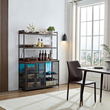 Coffee Bar Cabinet with LED Lights and Ample Storage