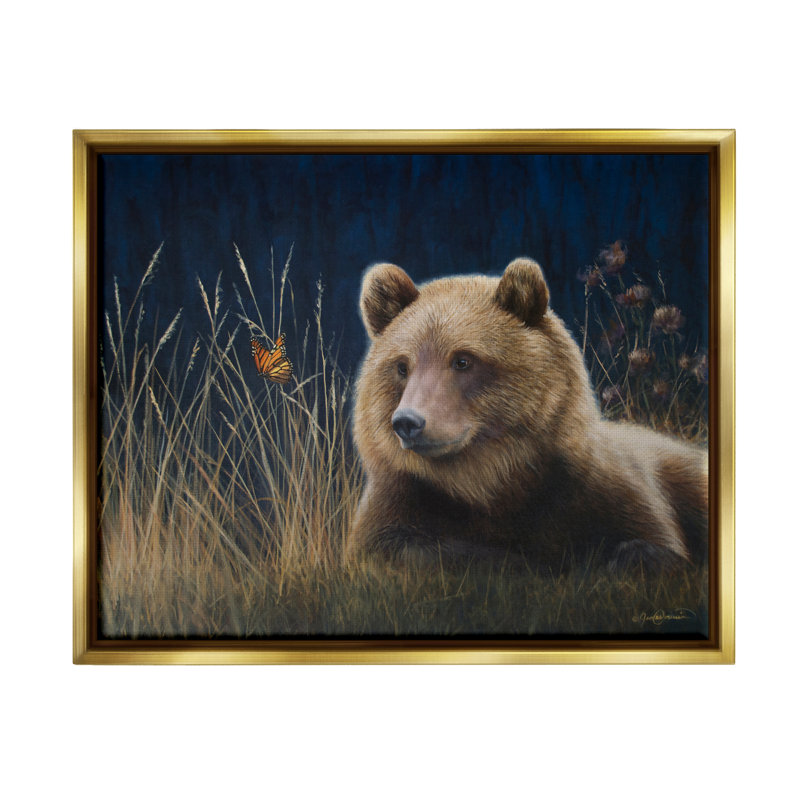 «Bear & Butterfly Scene», reproduction encadrée sur toile par James Corwin, H 16 po x l 20 po x P 1,7 po