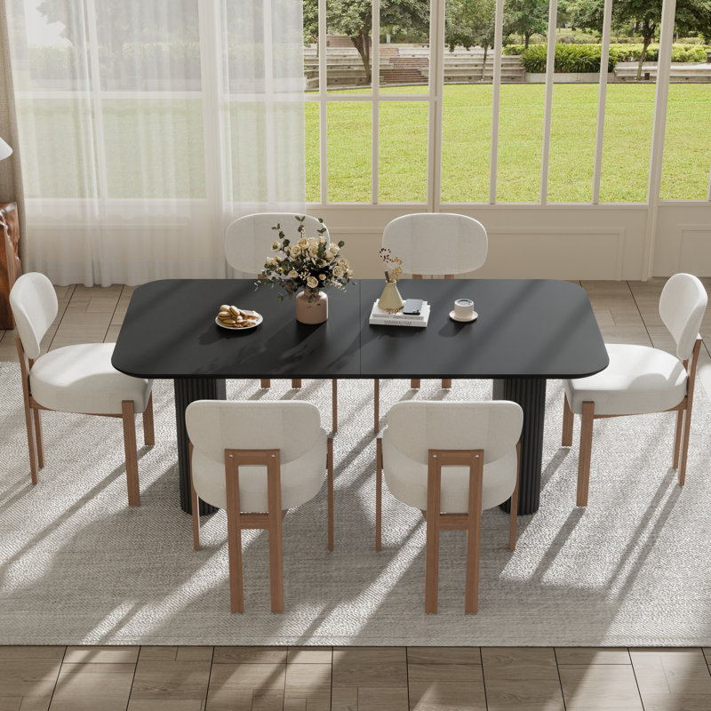 Ensemble de table de salle à manger 70,9 po, Noir, Beige, 7 Pieces: Table, 6 Chairs