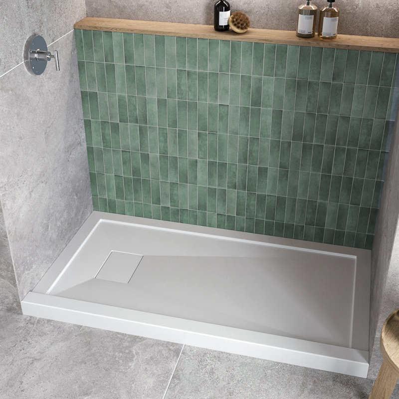 42 in. x 34 in. Alcove Acrylic Shower Base in Glossy White With Left Drain, Drain Included, Glossy White