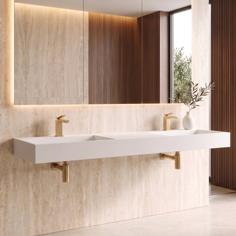 Lavabo de salle de bain mural à surface flottante avec drain dissimulé 72 po Juniper - Blanc, Blanc, Lit double