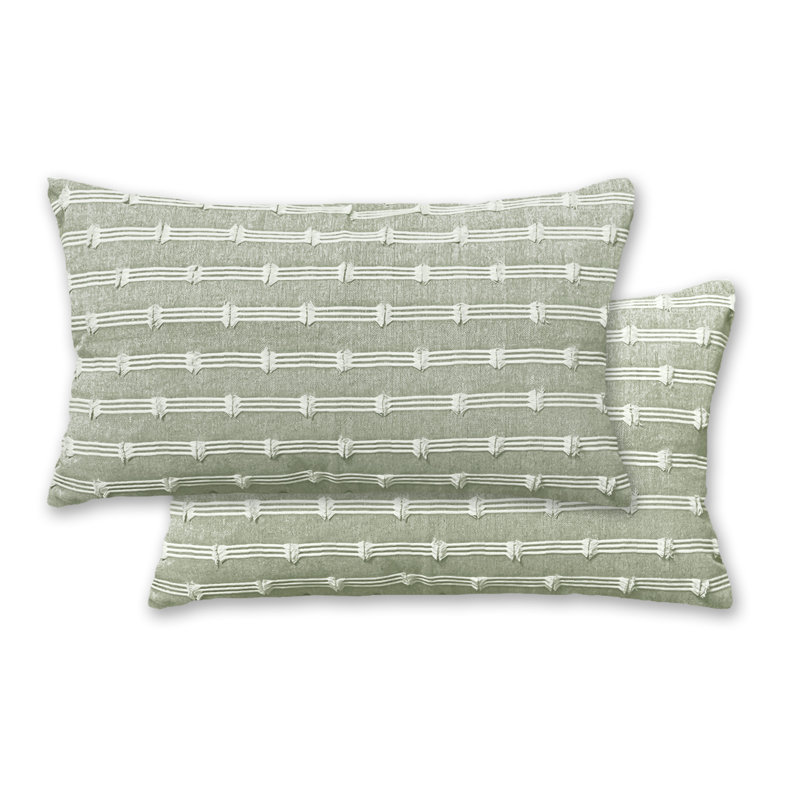 Sage Green and White Cotton Polyester Lumbar Pillow Covers Set of 2