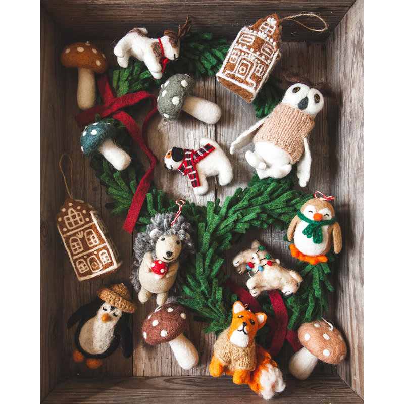 Felted Festive 4.5'' Handmade 100% Wool Animals Shatterproof Holiday Shaped Ornament