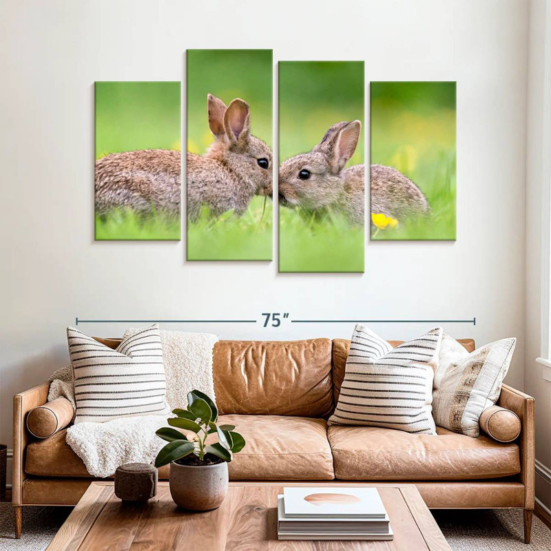 Brampt embrassant des lapins, H 42 po x l 68 po