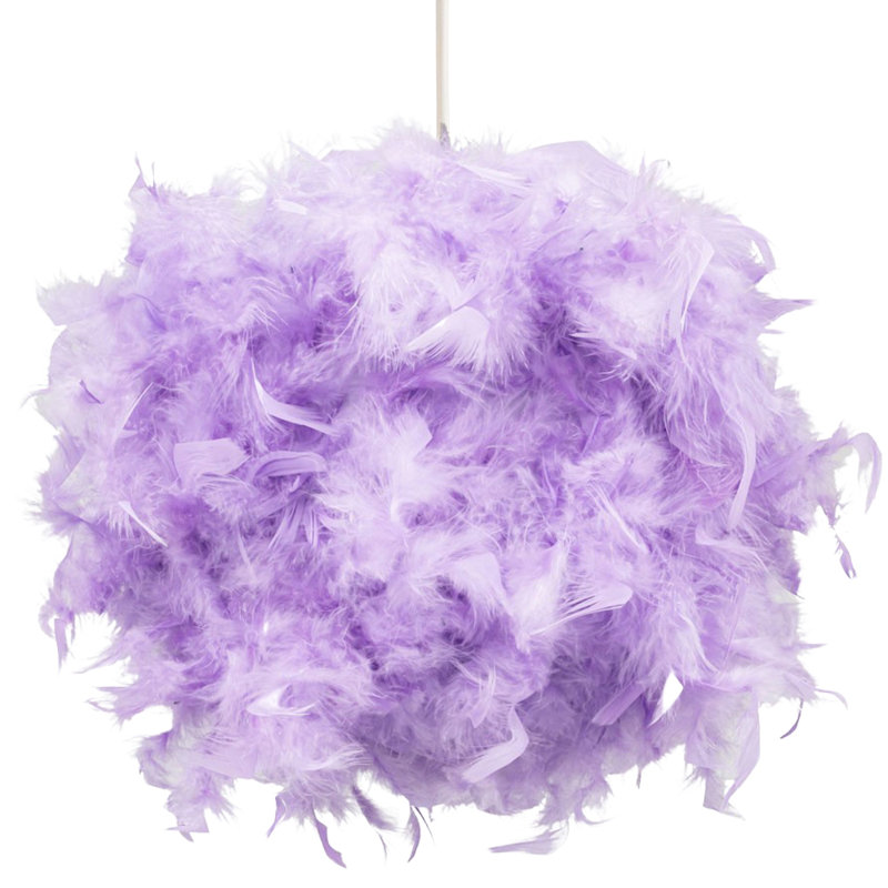 Eye-Catching and Modern Genuine Feather Decorated Pendant Light Shade, Lilac, 30cm H x 40cm W x 40cm D