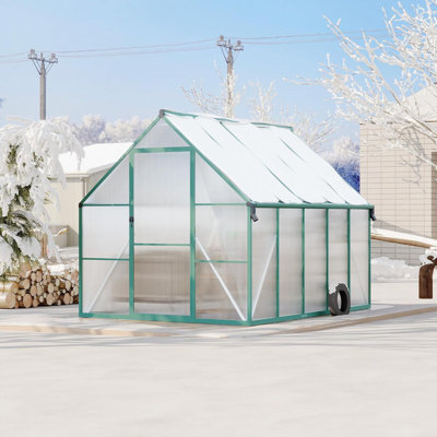 8'x10' Aluminum Frame Polycarbonate Greenhouse with Roof Vent & Gutter, Heavy Duty Outdoor Kit