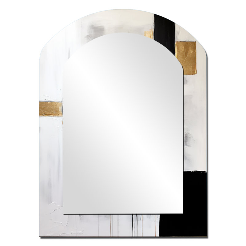New Balance Dreams Abstract Gold And Black - Abstract Painting Asymmetrical Large Mirror, Modern Arch Decorative Wall Mirror, Printed Metal Art