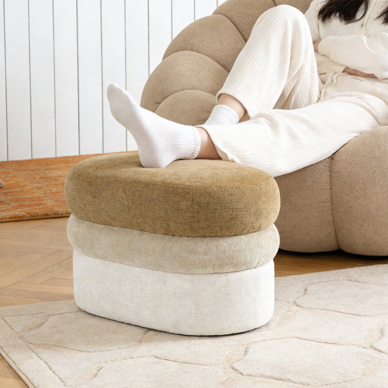 25.2"W Upholstered Ombre Ottoman, Brown/Beige/Ivory