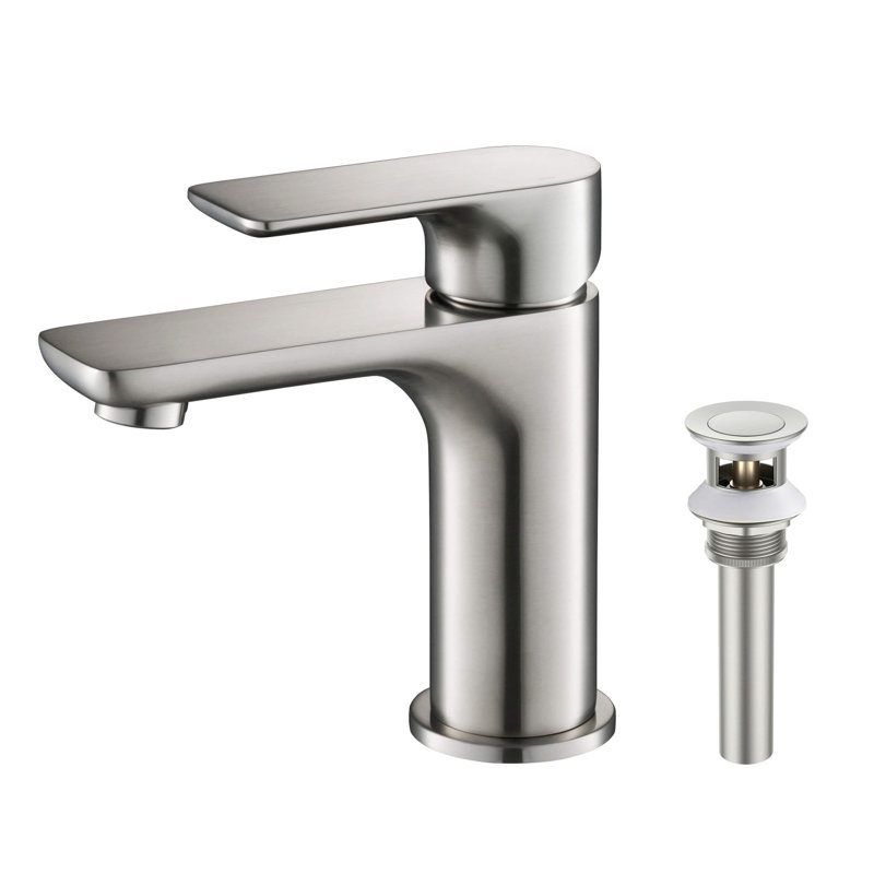 Robinet de salle de bain monotrou avec drain, Nickel brossé
