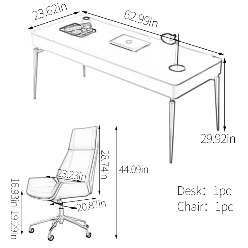 Bureau sécuritaire et réfléchi, Blanc, H 29,92 po x l 62,99 po x P 23,62 po
