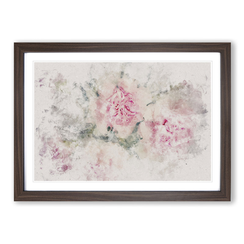 Pale Pink Carnation Flowers - Picture Frame Painting Print, 62cm H x 87cm W x 2cm D, Walnut Framed