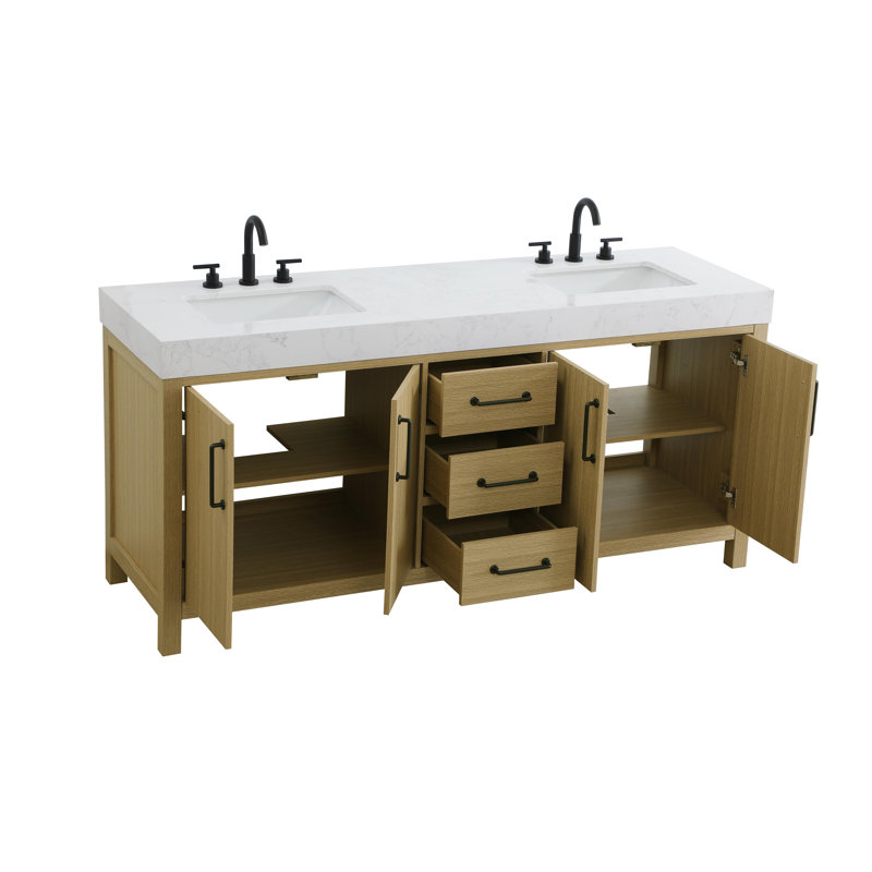72 inch Double Bathroom Vanity_Traditional_VF60672, Honey Brown