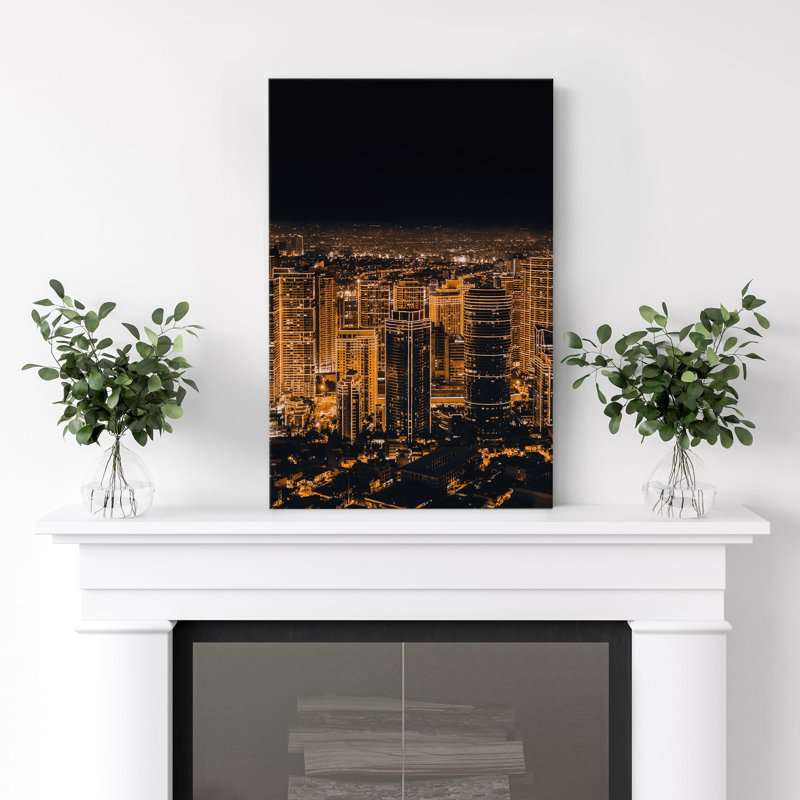 Vue aérienne des lumières de la ville, paysage urbain, centre-ville, bâtiments, photo, art moderne, H 48 po x l 32 po