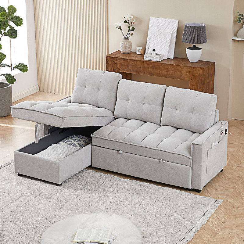 Canapé-lit inclinable polyvalent avec chargement par USB et canapé modulaire en L de type C, Gris clair