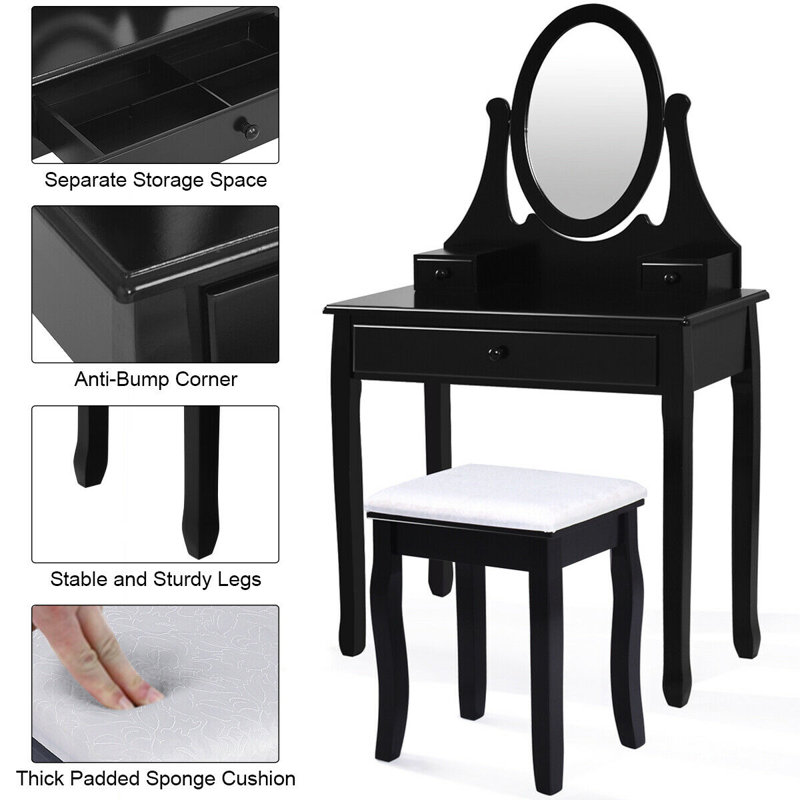 Ensemble coiffeuse et tabouret Johnny, Noir