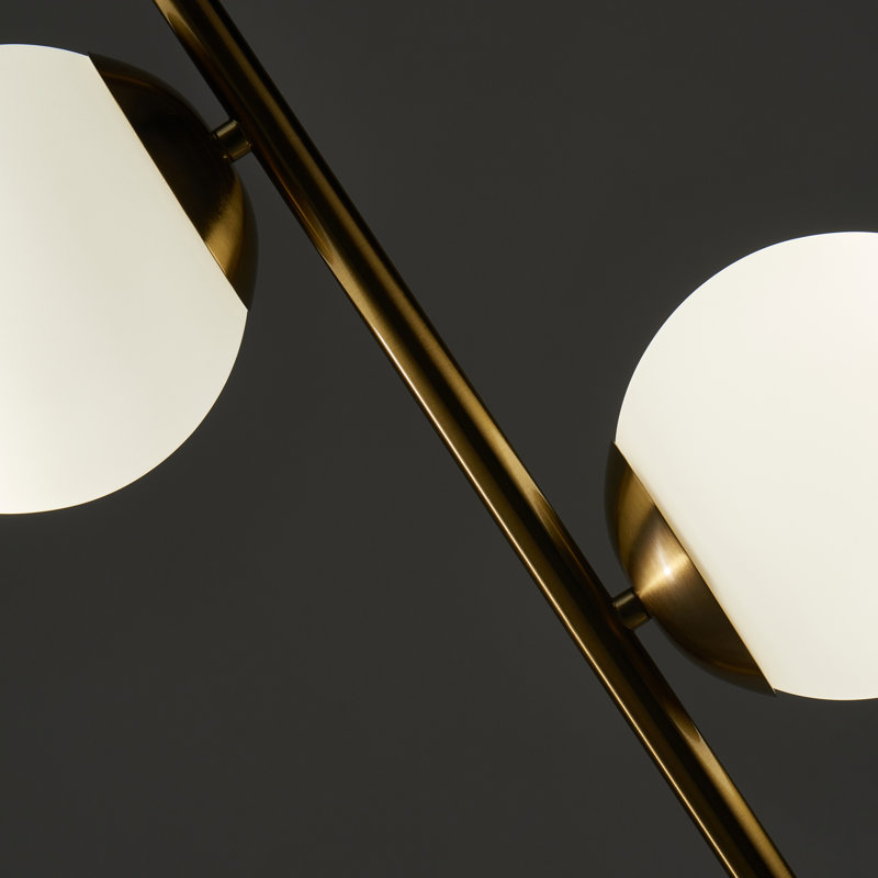 Sphere 65 in. Modern LED Energy-Efficient Floor Lamp in Brass Finish with 2 Glass Globe Shades