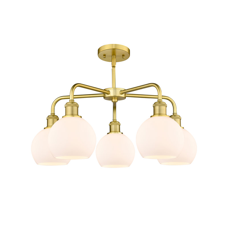 Lustre sphérique à 5 lumières Ellington, H 14,13 po x l 24 po x P 24 po, Or satiné, Blanc mat