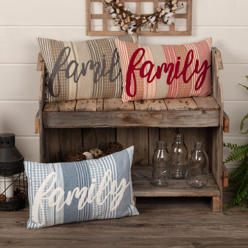 Sawyer Mill Charcoal Family Appliqued Cotton Pillow 22x14
