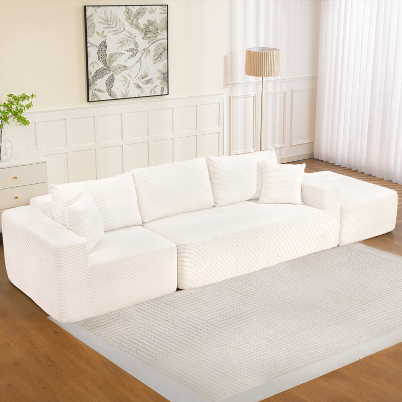 Canapé modulaire sans dossier de 108 po avec méridienne en forme de L Meleri New, sans assemblage requis, Beige