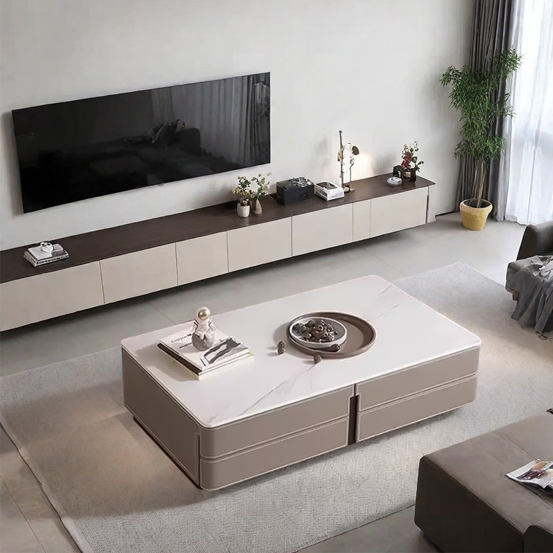 Table basse sur pied en cuir italien, H 15,74 po x L 47,24 po x l 23,62 po