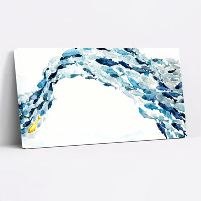 Abstract Ocean Wave With Gold Fish Canvas Wrapped Wall Art Oil Painting Print Set Of 1