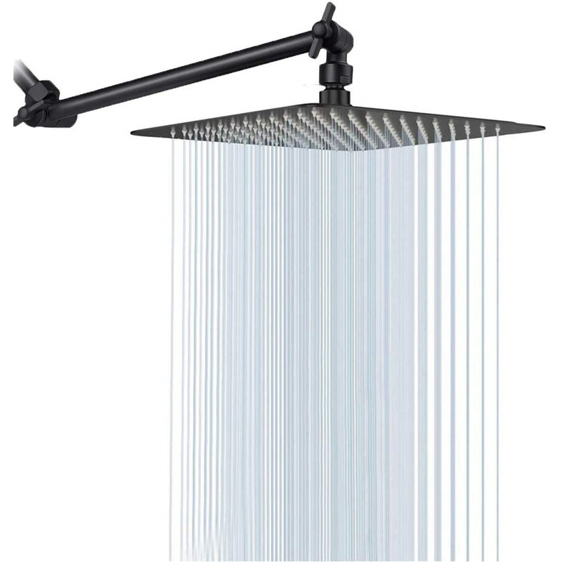 Rainfall Shower Head With 11-Inch Adjustable Extension Arm – Large Stainless Steel High-Flow Square Shower Head For Full-Body Coverage ( 12-Inch)