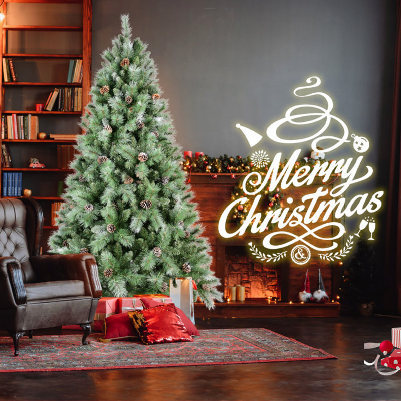 Arbre de Noël avec 51 pommes de pin - 694 pointes, branches mixtes en PVC et en aiguilles dures, structure à charnières pour une installation facile, support en métal robuste - arbre de Noël réaliste